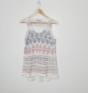 Bluecrush White Blue Red Geometric Pattern Sleeveless Loose Fit Cotton Blend L